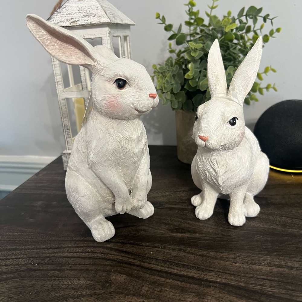 White Bunny Figurines - Pair